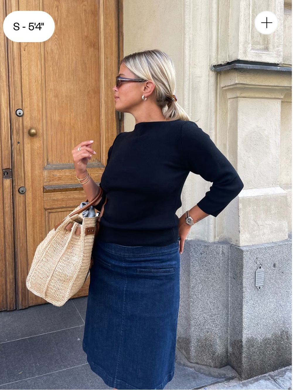 Djerf Avenue Dark Blue Denim A-Line Skirt
